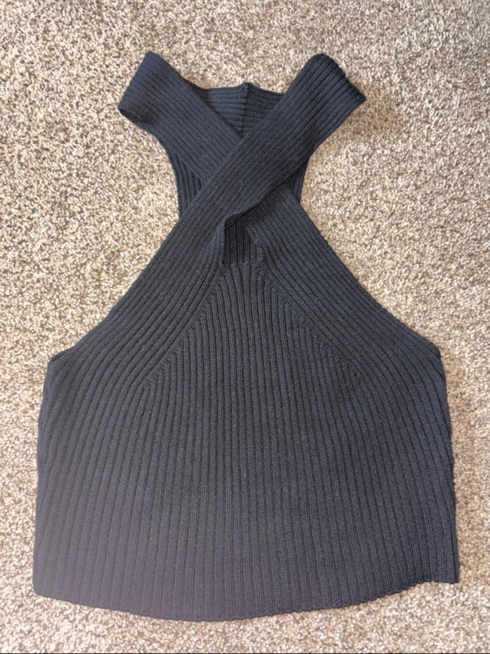 Black Ribbed Halter Tank Top - Picture 1 of 3
